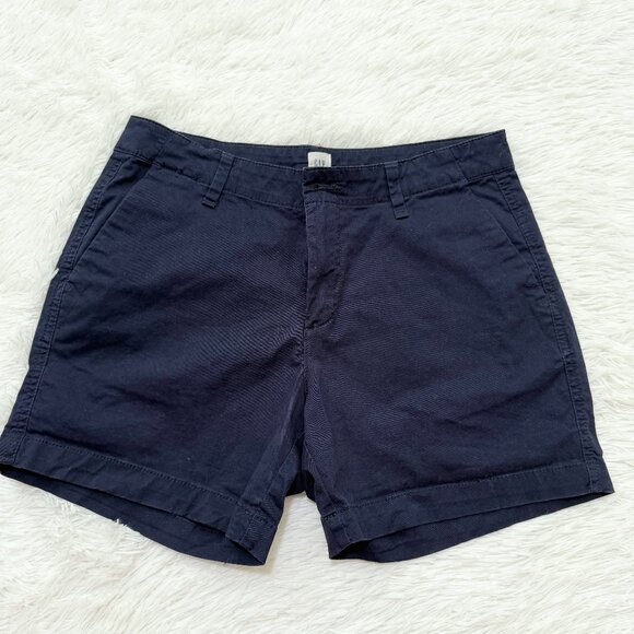 Women Gap Mid Rise Chino Shorts Minimalist Casual in Dark Blue Size 4 - Picture 1 of 8